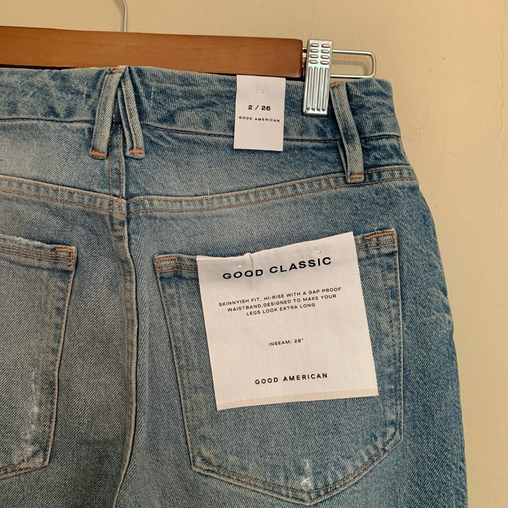 Good American Good Classic High Rise Jeans NWT Size 2 INDIGO046 Distressed - Picture 7 of 10